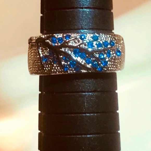 🦋Beautiful Royal Blue Topaz 925 Sterling Silver Art Deco Tree Design Band. - Picture 6 of 10